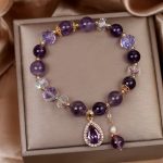 Buddha Stones Natural Amethyst Zircon Love Heart Healing Soul Charm Bracelet Bracelet BS 3