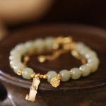 Buddha Stones Natural Hetian Jade Prosperity Lotus Bamboo Charm Bracelet Bracelet BS 4