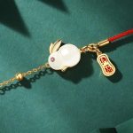 Buddha Stones Year of the Rabbit White Jade Happiness Red String Chain Bracelet Bracelet BS 2