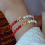 Buddha Stones 14K Gold Plated Pearl Bead Luck Protection Braid Red String Bracelet Bracelet BS 5