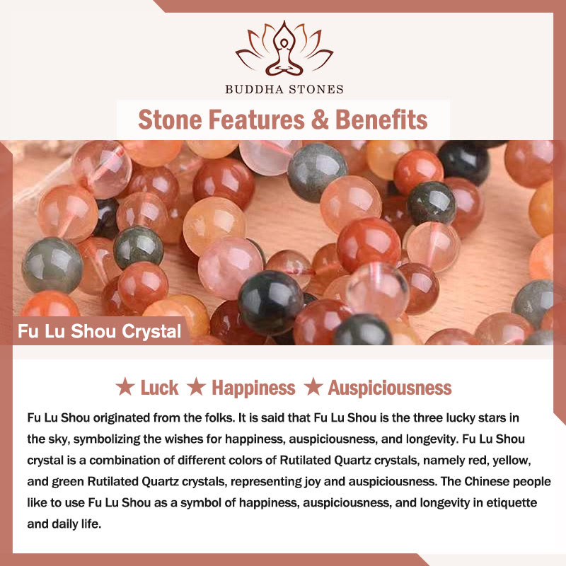 Buddha Stones 14k Gold Plated Copper Fu Lu Shou Crystal Peach Moonstone Happiness Wealth Ring Ring BS 1