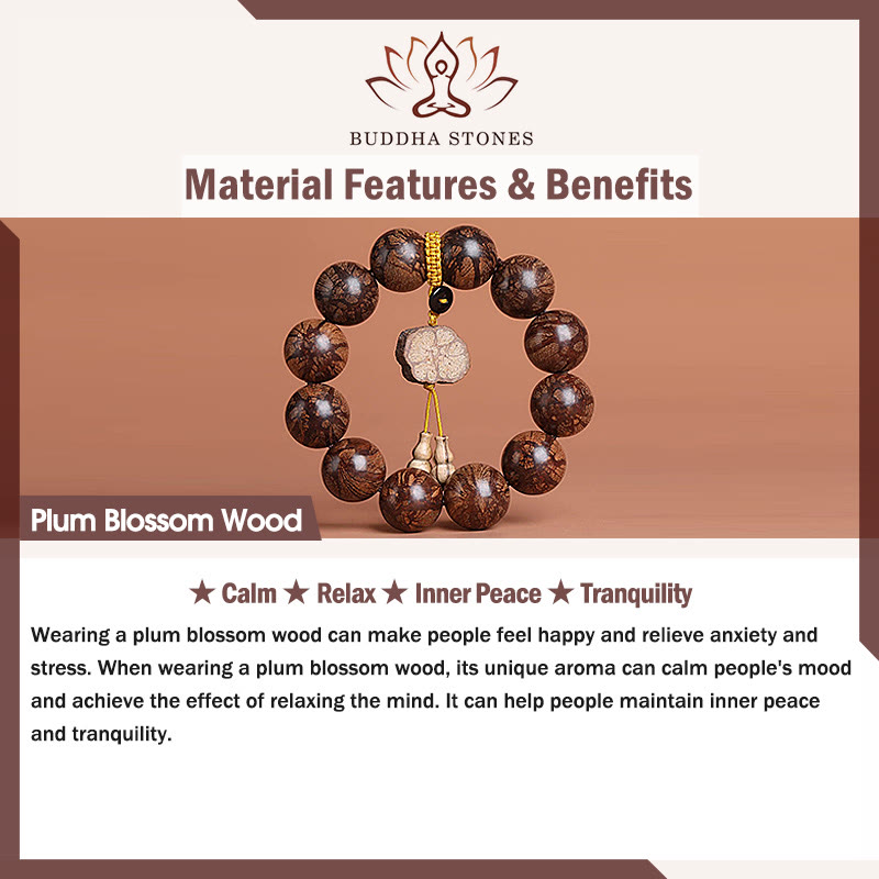 Buddha Stones Plum Blossom Wood Inner Peace Bracelet Bracelet BS 1