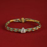 Buddha Stones 925 Sterling Silver Fu Character Luck Multicolored Rope Bracelet Bracelet BS Green 14-20cm