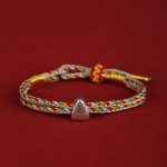 Buddha Stones 925 Sterling Silver Fu Character Luck Multicolored Rope Bracelet Bracelet BS Gray 14-20cm