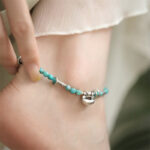 Buddha Stones 925 Sterling Silver Turquoise Small Beads Chinese Lock Charm Strength Anklet Anklet BS 4-5mm Turquoise Anklet(Circumference 23-28cm)