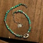 Buddha Stones 925 Sterling Silver Turquoise Small Beads Chinese Lock Charm Strength Anklet Anklet BS 3