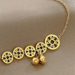 Buddha Stones Copper Coins Bell Charm Titanium Steel Strengthen Anklet Anklet BS 3