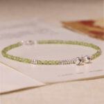 Buddha Stones 925 Sterling Silver Peridot Square Beads Peace Anklet Bracelet Anklet BS 2