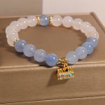 Buddha Stones Natural White Agate Aquamarine Protection Bracelet Bracelet BS 4