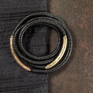 Buddha Stones Tibetan Ebony Wood Beads Copper Peace Multilayered Bracelet Bracelet BS 17-17.5cm