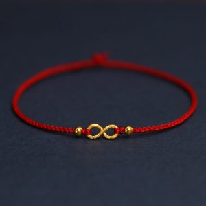 Buddha Stones 999 Gold Mobius Infinite Love Fu Character Copper Coin Protection Handmade Ultra-Thin Rope Bracelet Bracelet BS Mobius Small Beads 23cm