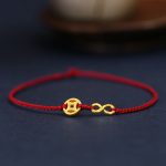 Buddha Stones 999 Gold Mobius Infinite Love Fu Character Copper Coin Protection Handmade Ultra-Thin Rope Bracelet Bracelet BS Mobius Copper Coin 23cm