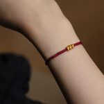 Buddha Stones 999 Gold Wish Knot Design Handmade Luck Braided Rope Bracelet Bracelet BS Three Beads(Gold About 0.3g) 21cm