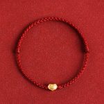 Buddha Stones 999 Gold Chinese Lock Charm Fu Character Protection Handmade Rope Bracelet Bracelet BS Dark Red Baby Version Fit For 0-4 Years Old(Wrist Circumference 12-18cm)