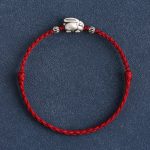 Buddha Stones Handmade 999 Sterling Silver Rabbit Luck Rope Bracelet Anklet Bracelet Anklet BS Large Rabbit Anklet(Circumference 18-30cm) Dark Red
