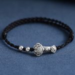 Buddha Stones Handmade 999 Sterling Silver Fu Character Wish Ruyi Handle Fortune Rope Bracelet Anklet Bracelet Anklet BS Anklet(Circumference 18-30cm) Black