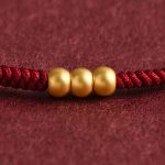 Buddha Stones 999 Gold Mini Three Beads Design Handmade Luck Rope Bracelet Anklet Bracelet BS 8