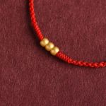 Buddha Stones 999 Gold Mini Three Beads Design Handmade Luck Rope Bracelet Anklet Bracelet BS 1