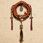 Buddha Stones Tibet Bodhi Seed 108 Mala Beads Wisdom Peace Bracelet Necklace Mala Bracelet BS Scripture Buckle Tassel With Copper Charm
