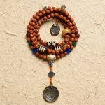 Buddha Stones Tibet Bodhi Seed 108 Mala Beads Wisdom Peace Bracelet Necklace Mala Bracelet BS Nine Palaces Eight Diagrams No Copper Charm