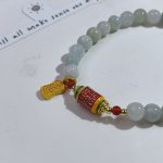 Buddha Stones Tibetan Natural Jade Fu Character Prayer Wheel Prosperity Abundance Bracelet Bracelet BS 2