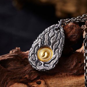 Buddha Stones 999 Sterling Silver 999 Gold Tai Chi Yin Yang Necklace Pendant Necklaces & Pendants BS Pendant & Chain