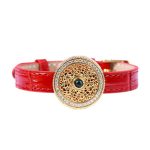 Buddha Stones Six True Words Eight Treasures Compass Jade 24K Gold Plated Luck Leather Bracelet Bracelet BS 5