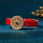 Buddha Stones Six True Words Eight Treasures Compass Jade 24K Gold Plated Luck Leather Bracelet Bracelet BS 1