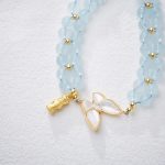 Buddha Stones Natural Aquamarine Amethyst Moonstone Butterfly Bamboo Healing Bracelet Bracelet BS 6