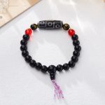 Buddha Stones Tibetan Nine-eye Dzi Bead Black Onyx Six True Words Wealth Protection Bracelet Bracelet BS 1