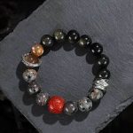 Buddha Stones Gold Sheen Obsidian Lava Rock Red Agate Protection Bracelet Bracelet BS Gold Sheen Obsidian Lava Rock (Wrist Circumference 14-16cm)