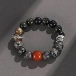 Buddha Stones Gold Sheen Obsidian Lava Rock Red Agate Protection Bracelet Bracelet BS 1