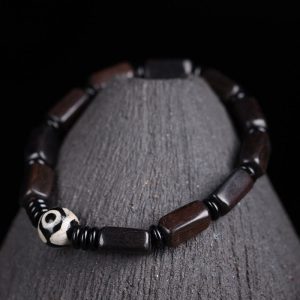 Buddha Stones Ebony Wood Rectangular Beads Dzi Bead Balance Bracelet