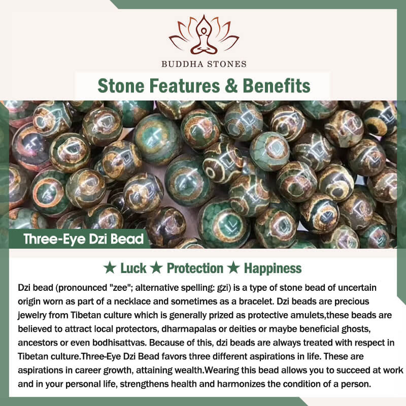 Buddha Stones Green Agate Three-eyed Dzi Bead Power Success Bracelet Bracelet BS 2
