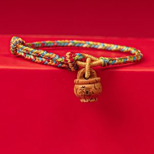 Buddha Stones Peach Wood Fu Character Safe And Well Wealth Bracelet Bracelet BS Fu Character 16-17cm