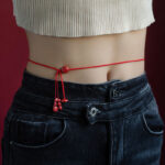 Buddha Stones Natural Cinnabar Chinese Zodiac Ruyi Handle Fu Character Lotus Blessing Red String Belly Chain Belly Chain BS 4