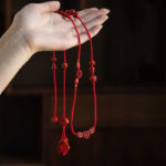 Buddha Stones Natural Cinnabar Calm Blessing Red String Belly Chain Belly Chain BS 8