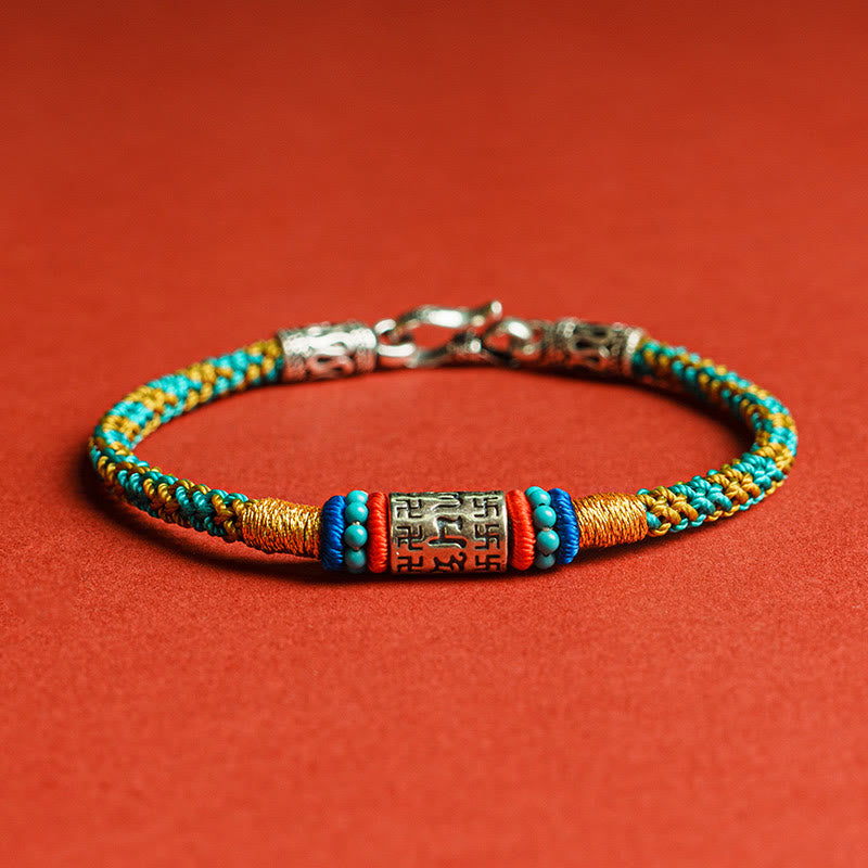 1728454253 Buddha Stones Colorful String Six True Words 925 Silver Focus Bracelet Bracelet BS 925 Sterling Silver 19cm