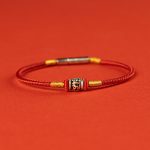 Buddha Stones Red String Black String Six True Words 925 Sterling Silver Peace Bracelet Bracelet BS Red Yellow 925 Sterling Silver 19cm