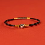 Buddha Stones Red String Black String Six True Words 925 Sterling Silver Peace Bracelet Bracelet BS Black Yellow 925 Sterling Silver 19cm