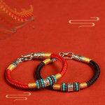Buddha Stones Red String Black String Six True Words 925 Sterling Silver Connection Bracelet Bracelet BS main