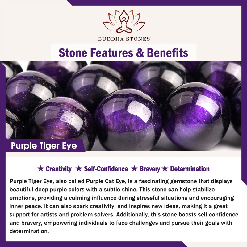 Buddha Stones Purple Tiger Eye White Crystal Amethyst Jade Bravery Bracelet Bracelet BS 1