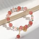 Buddha Stones Strawberry Quartz White Crystal Pearl Liuli Heart Healing Bracelet Bracelet BS 4