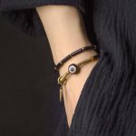 Buddha Stones Black Onyx Copper Dzi Bead Cone Pendant Double Wrap Protection Bracelet Bracelet BS 3
