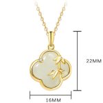 Buddha Stones Hetian Jade 925 Sterling Silver Four Leaf Clover Bamboo Growth Necklace Pendant Necklaces & Pendants BS 2