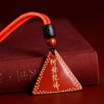 Buddha Stones Cinnabar Amitabha Calm Necklace Pendant Necklaces & Pendants BS Orange-Red Cinnabar Gilded Red Rope