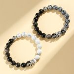 Buddha Stones Natural Silver Sheen Obsidian White Turquoise Grey Jasper Snowflake Obsidian Year Of The Snake Protection Bracelet Bracelet BS 6