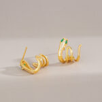 Buddha Stones 925 Sterling Silver Green-eyed Snake Shape Year Of The Snake Harmony Earrings Earrings BS 1