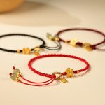 Buddha Stones Hetian Jade Small Peach Blossom Fu Character Charm Luck String Bracelet Bracelet BS 1