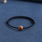 Buddha Stones Natural Peach Wood Bead Ward Off Evil Spirits Braided Bracelet Bracelet Anklet BS Black Rope 10mm Anklet(Circumference 17-30cm)